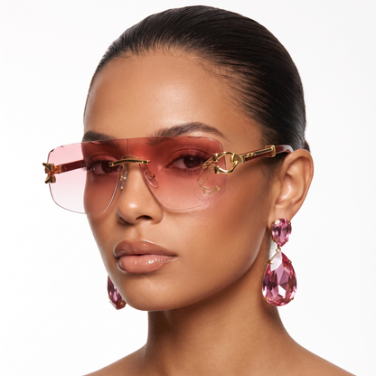 Stylish gray rimless sunglasses, perfect unisex modern accessories with UV protection.