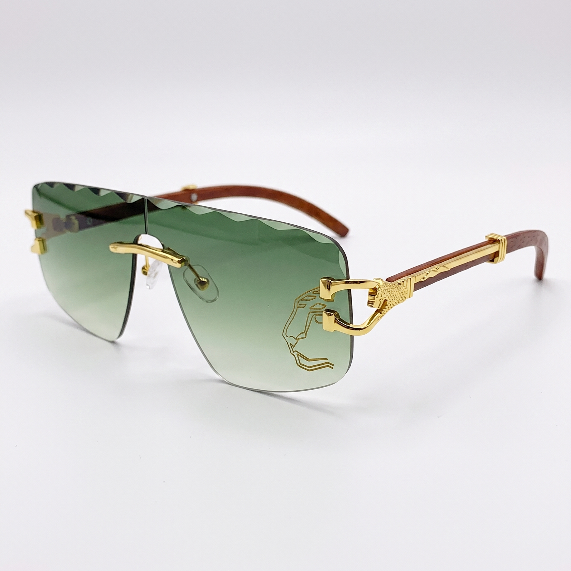Stylish purple rimless sunglasses; unisex design with advanced UV protection for eyewear.