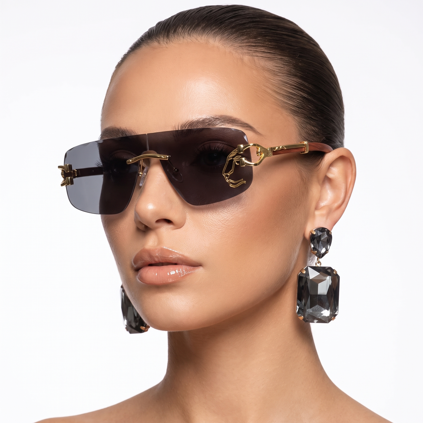 Fashionable green rimless sunglasses with UV protection for unisex eye protection & style.
