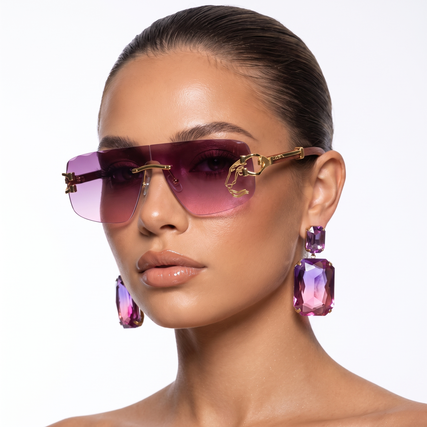 Sophisticated pink rimless eyewear, unisex sunglasses with superior UV protection.