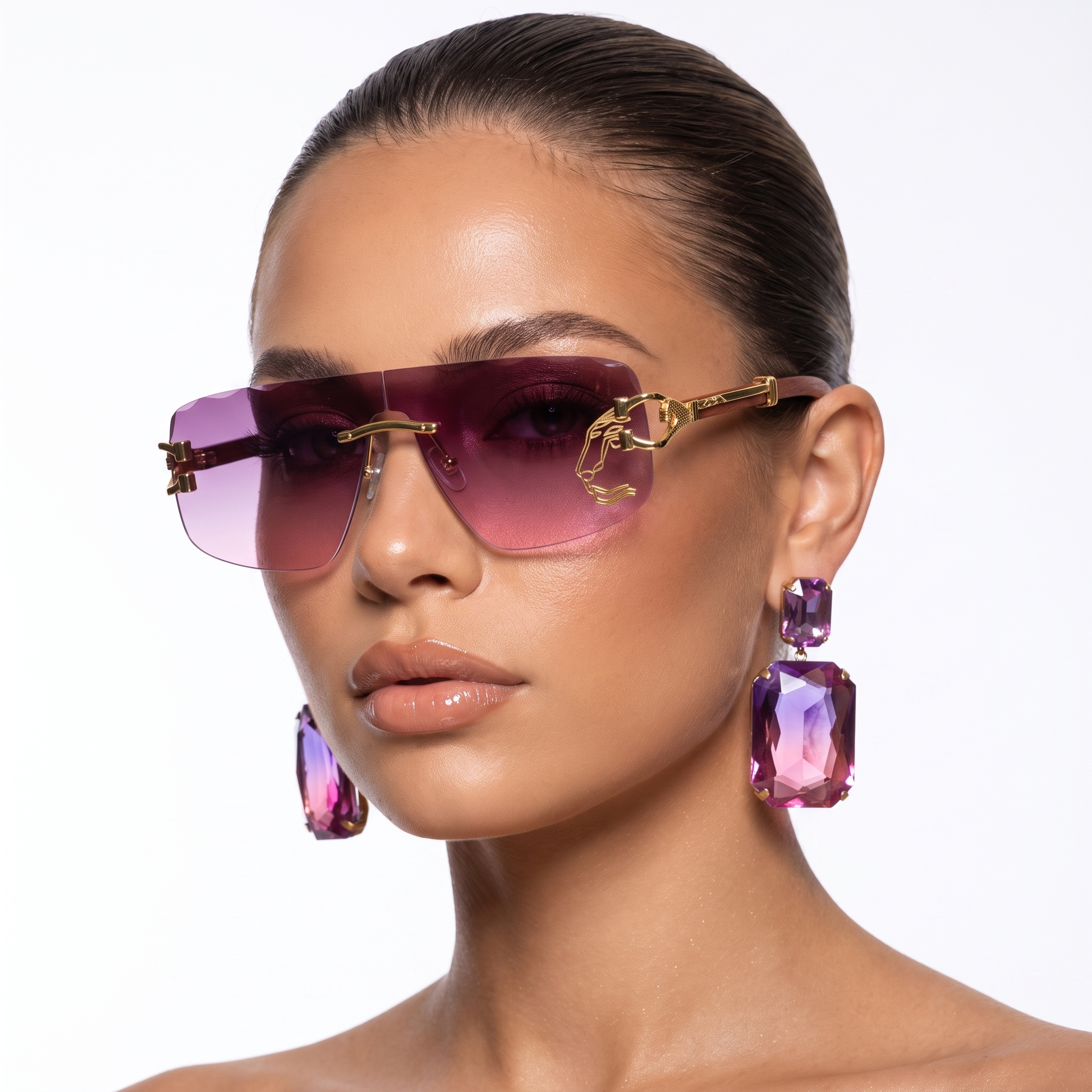 Sophisticated pink rimless eyewear, unisex sunglasses with superior UV protection.