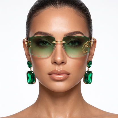 Modern purple rimless sunglasses, a unisex accessory for eye protection with UV shield.