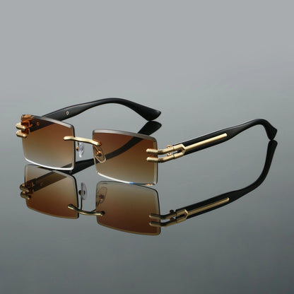 Modern rimless rectangular shades offering full UV400 eye protection, perfect unisex fashion accessory.