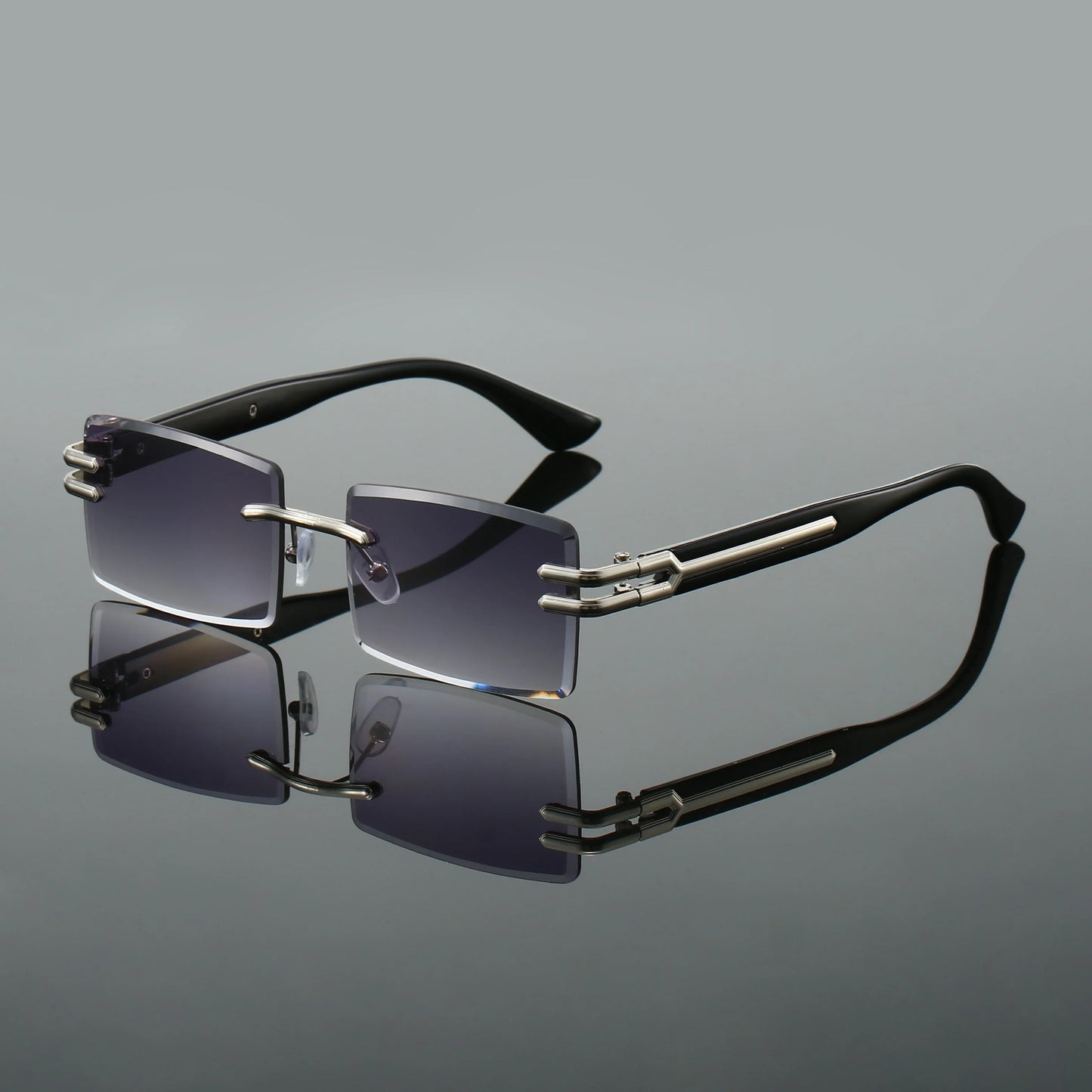 Sleek unisex rimless rectangular sunglasses with UV400 protective lenses for ultimate sun eyewear.