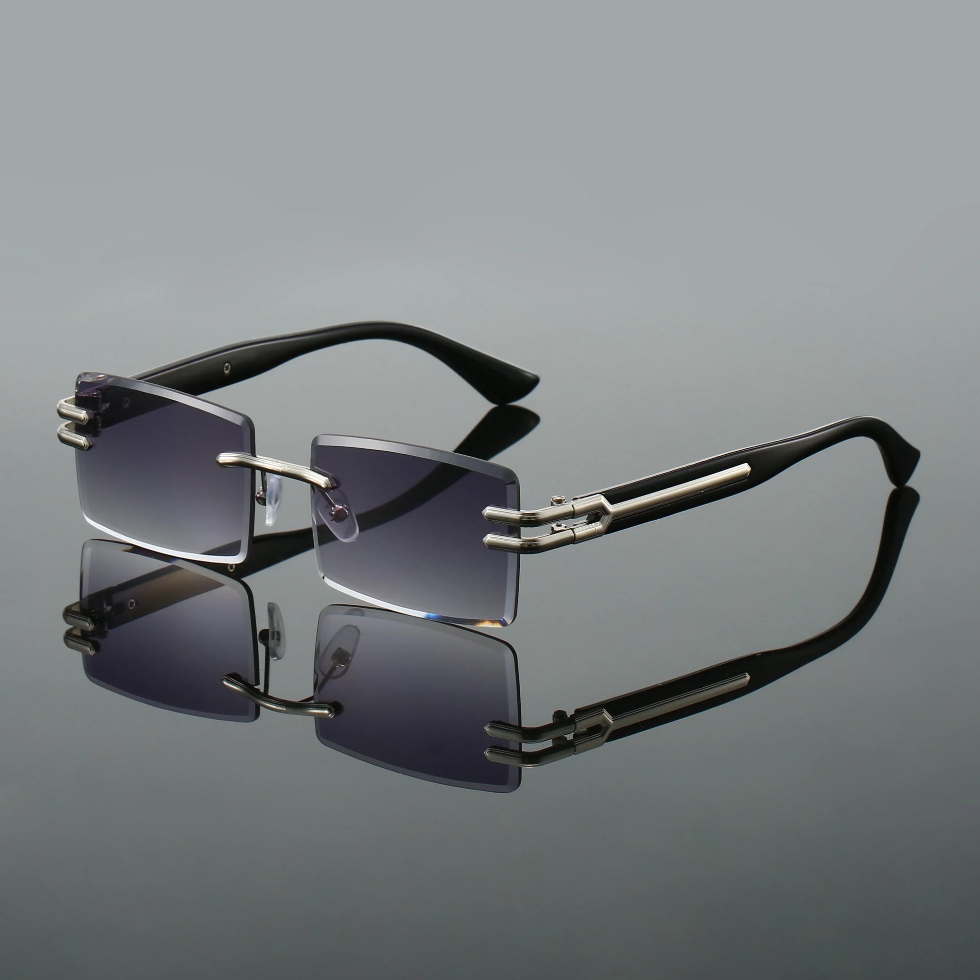 Sleek unisex rimless rectangular sunglasses with UV400 protective lenses for ultimate sun eyewear.