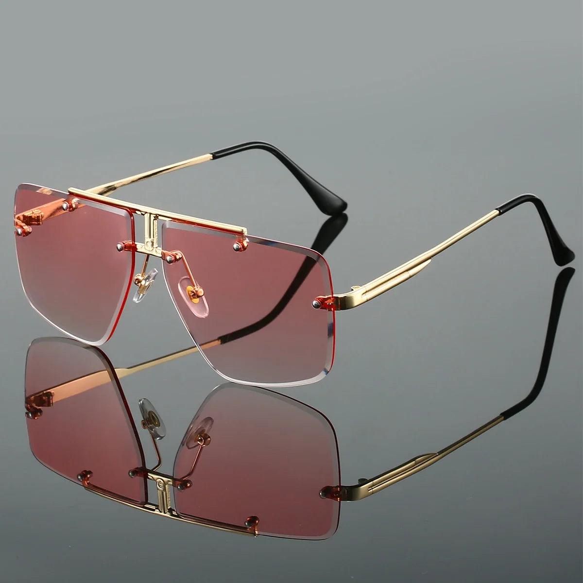 Stylish unisex rimless square sunglasses, offering essential UV protection. Modern eyewear for fashion.