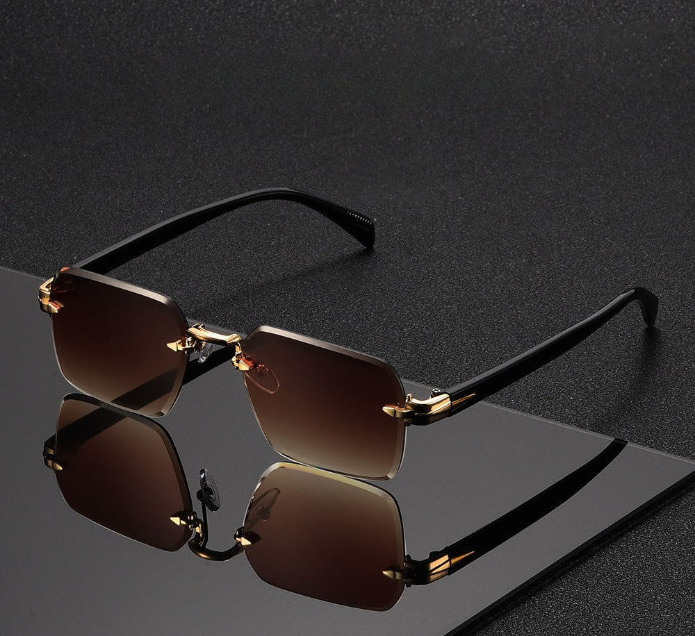 Lightweight rimless square sunglasses, designed for unisex fashion and effective UV400 eye protection.