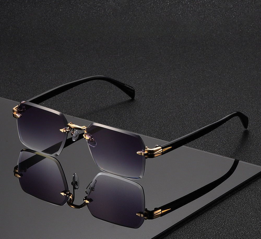 Trendy unisex rimless square sunglasses, combining modern style with crucial UV400 sun protection.