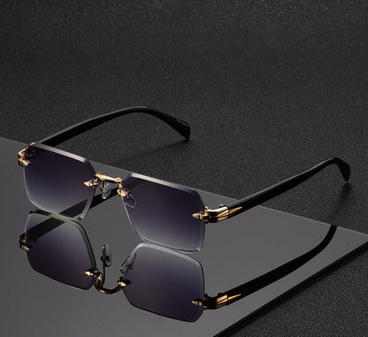 Trendy unisex rimless square sunglasses, combining modern style with crucial UV400 sun protection.