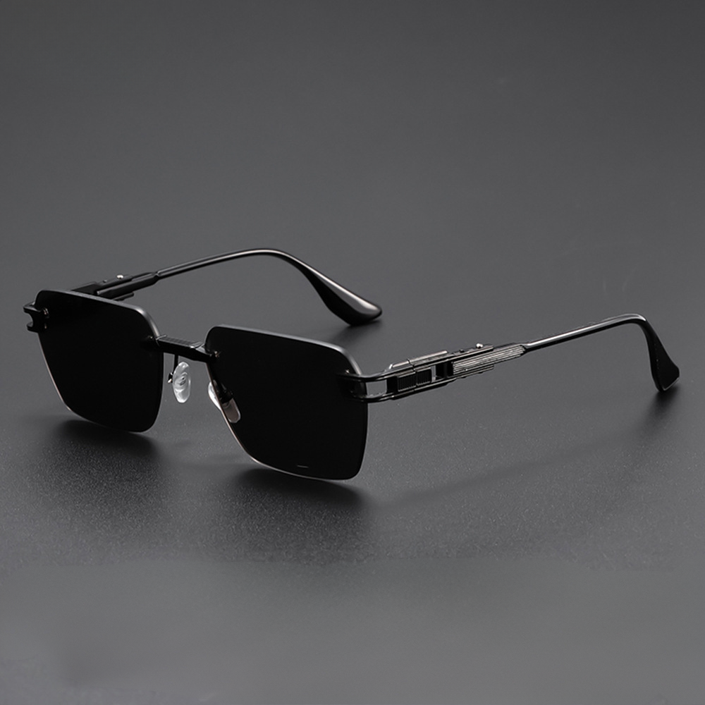 Unisex rimless sunglasses with UV protection, lightweight alloy frame for fashion & daily wear.