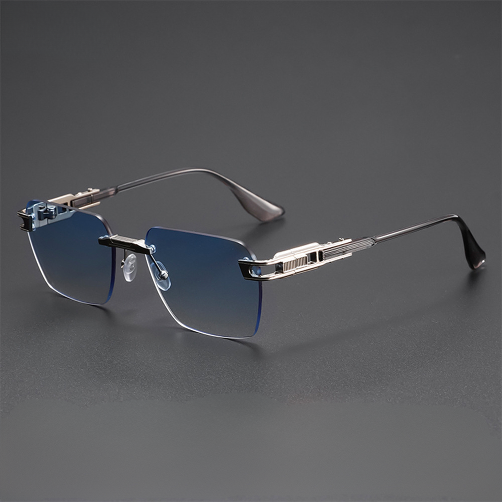 Lightweight rimless sunglasses offering full UV protection & glare reduction, perfect for driving & outdoor activities.