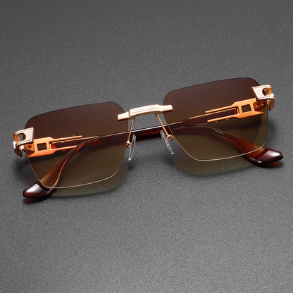 Stylish unisex rimless sunglasses, lightweight eyewear with UV protection & an alloy frame for modern fashion.