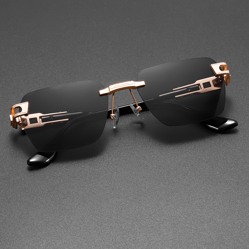 Lightweight unisex rimless sunglasses: UV protection, glare reduction & a sleek alloy frame for outdoor fashion.