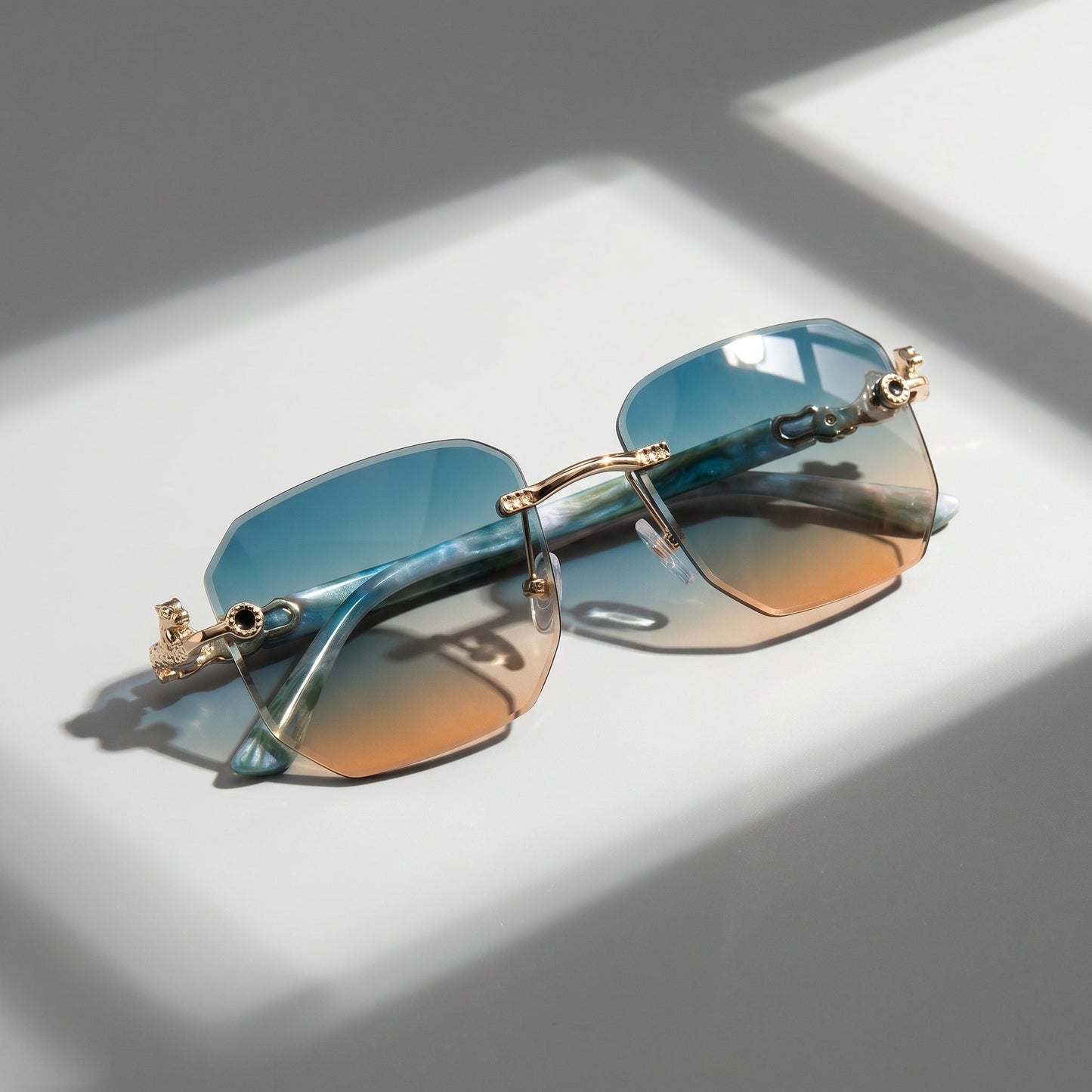 Versatile unisex rimless sunglasses, combining fashion with superior UV protection for outdoor activities.