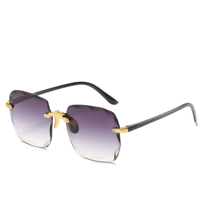 Trendy unisex vintage-style rimless sunglasses, offering chic eye protection and a fashionable summer essential look.