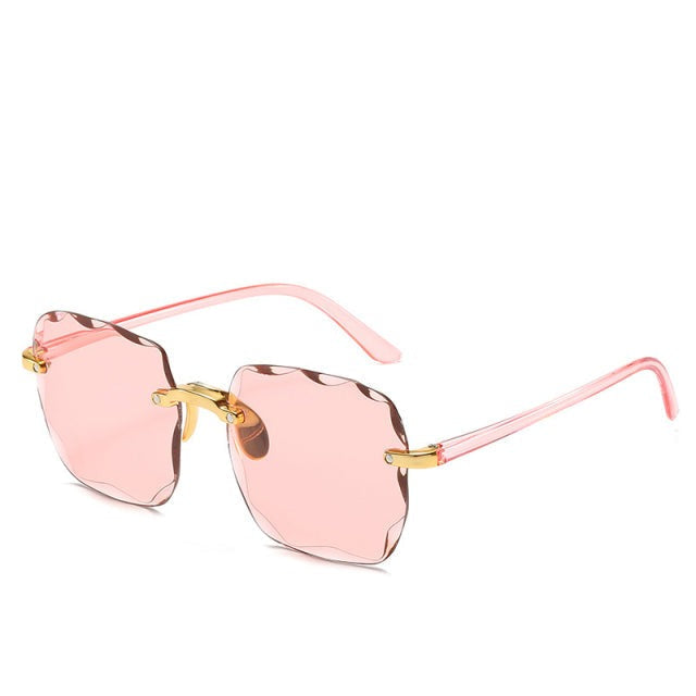 Vintage-style rimless sunglasses, a trendy unisex fashion accessory with essential UV400 eye protection for summer.