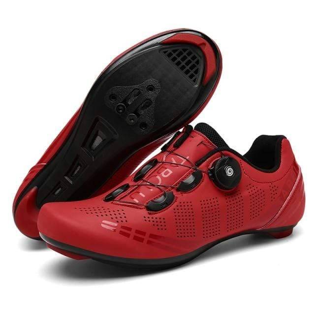Unisex athletic footwear: black road cycling lace lock shoes, SPD SL cleats ready