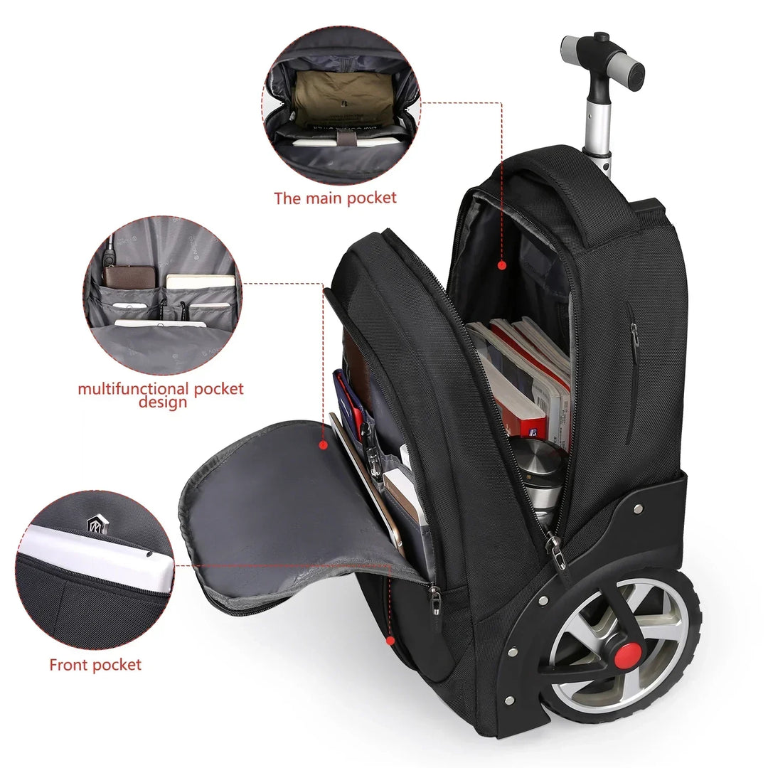 Versatile 3-in-1 carry-on travel bag; convertible rolling backpack ideal for flights & weekend trips.