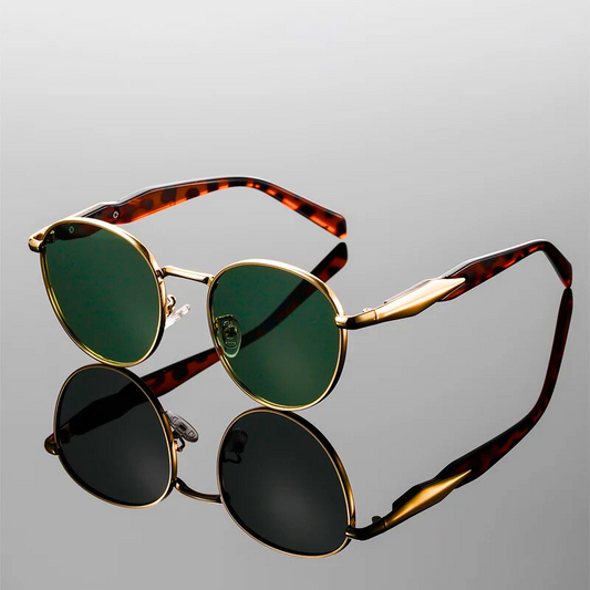 Unisex rounded metallic sunglasses with UV400 protection, a modern fashion eyewear accessory for all.