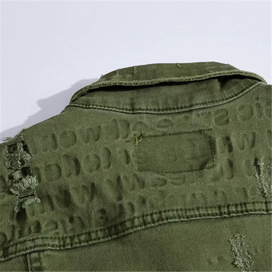 Orange unisex jean vest, rugged with raw edge details, perfect for casual streetwear style.