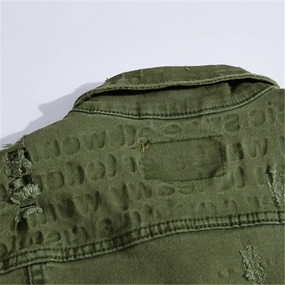 Orange unisex jean vest, rugged with raw edge details, perfect for casual streetwear style.