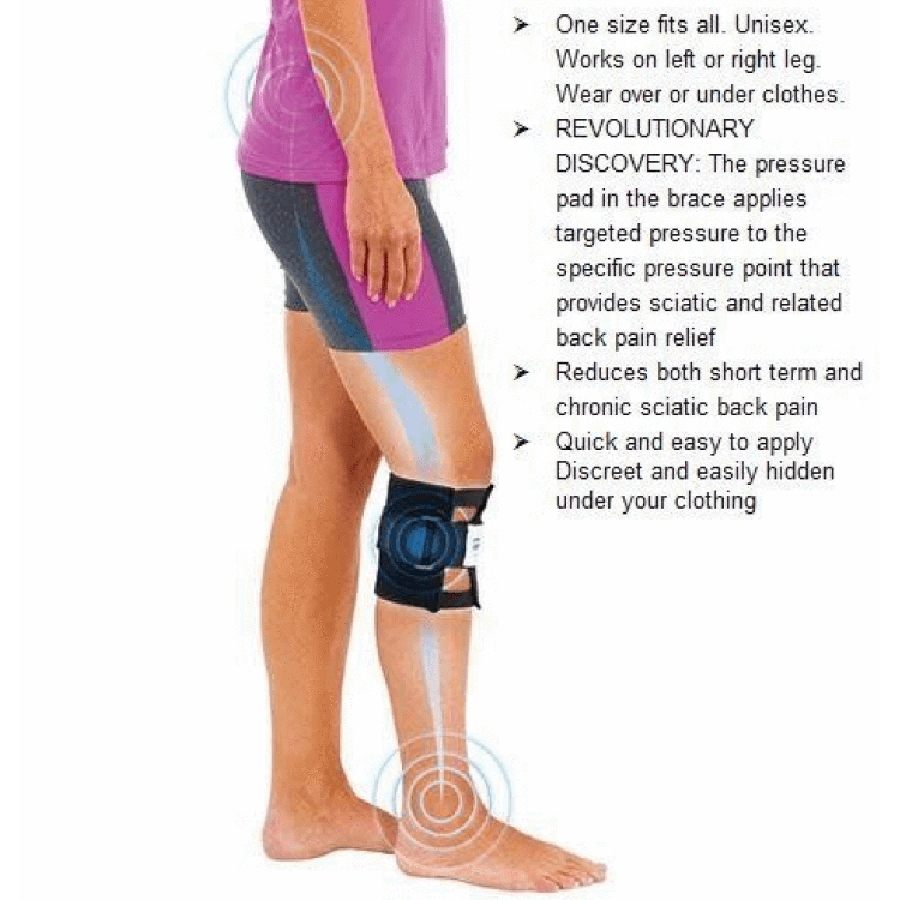 Acupressure leg brace designed for effective sciatica and nerve pain relief and back support. Unisex & adjustable.