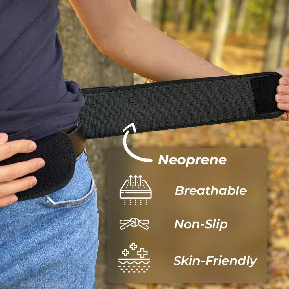 Daily support belt for active individuals experiencing sciatica and lower back pain.