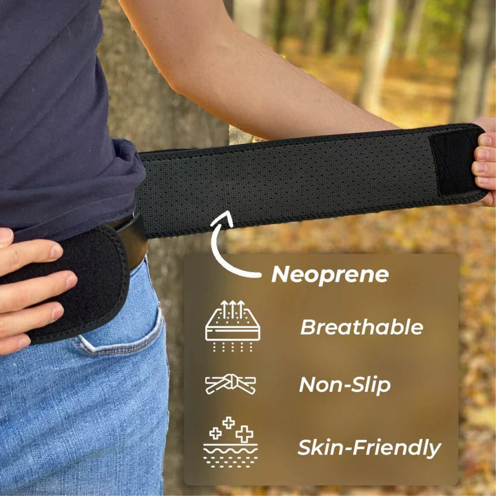 Daily support belt for active individuals experiencing sciatica and lower back pain.