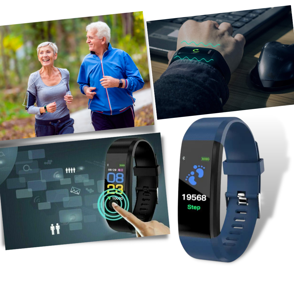 Unisex senior smartwatch for easy health monitoring, tracking heart rate & blood pressure.