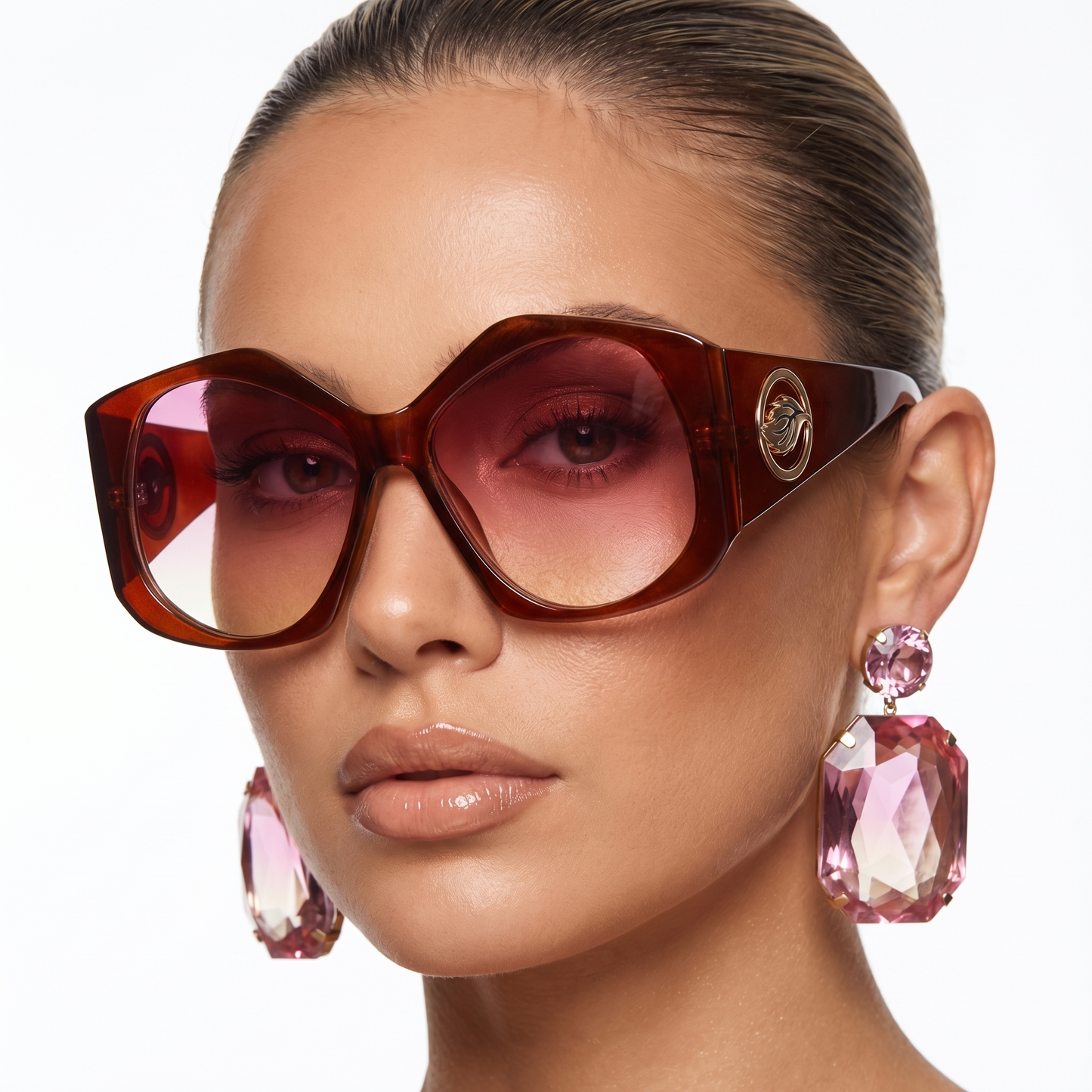 Close-up of sharp rhombus sunglasses, showcasing bold frames and stylish unisex eyewear design.