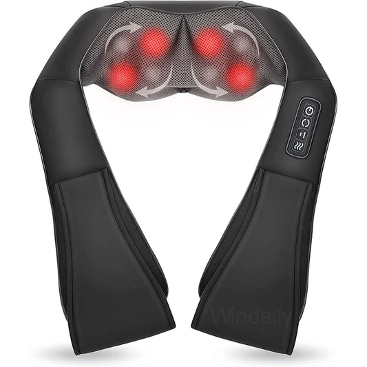Unisex Shiatsu neck & shoulder massager with heat therapy for deep muscle tension relief. Portable electric back massager.