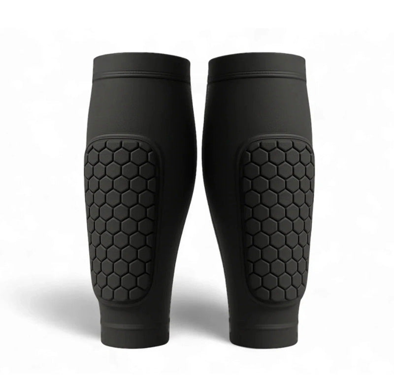 Unisex shin guards for skiing and soccer, providing essential sports protection and leg support.
