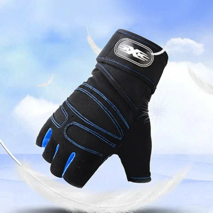 Unisex shock-resistant training gloves with strong wrist support for gym, weightlifting & fitness.