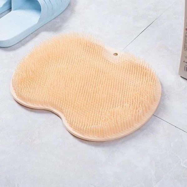 Soft silicone back and foot scrubber for shower. Massaging body brush with suction cups for exfoliation.