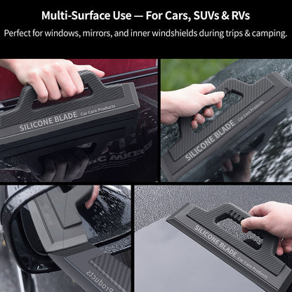 Handheld silicone car window squeegee, ideal for streak-free glass cleaning and vehicle accessory.