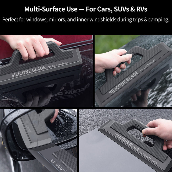 Handheld silicone car window squeegee, ideal for streak-free glass cleaning and vehicle accessory.