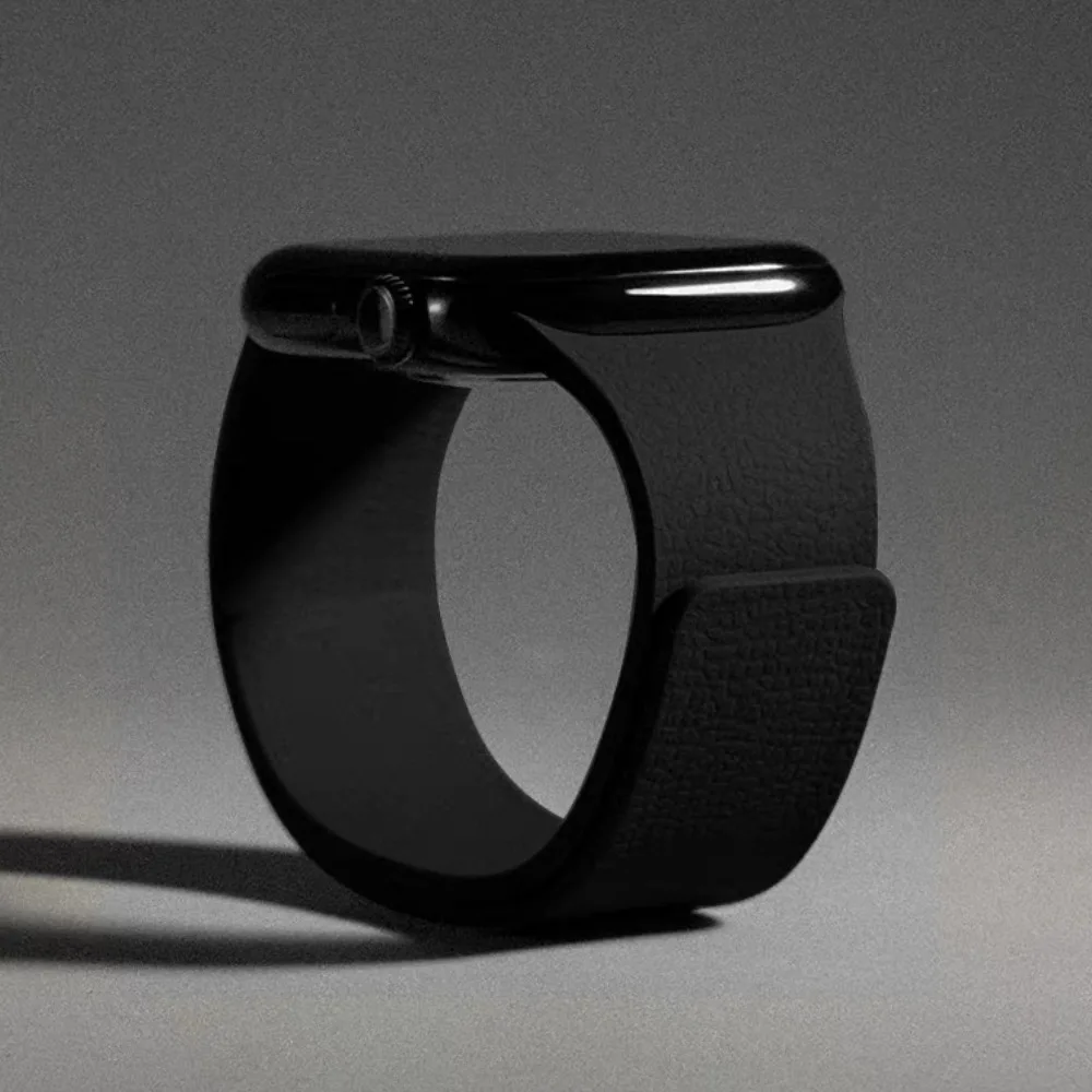 Flexible silicone smartwatch strap, waterproof & skin-friendly for all-day wear.