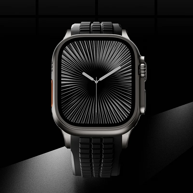 Hypoallergenic silicone watch band, comfortable for all-day wear.