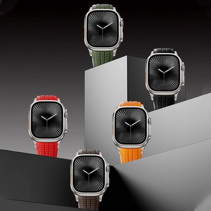 Premium silicone watch band, titanium buckle, comfortable & durable.
