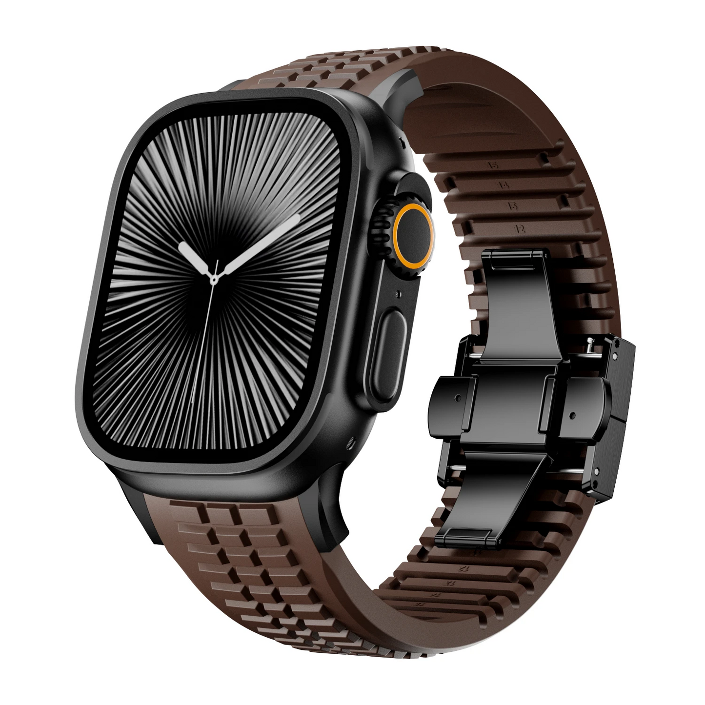 Durable unisex silicone watch strap, onyx buckle, ideal watch accessory.