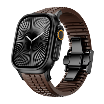 Durable unisex silicone watch strap, onyx buckle, ideal watch accessory.