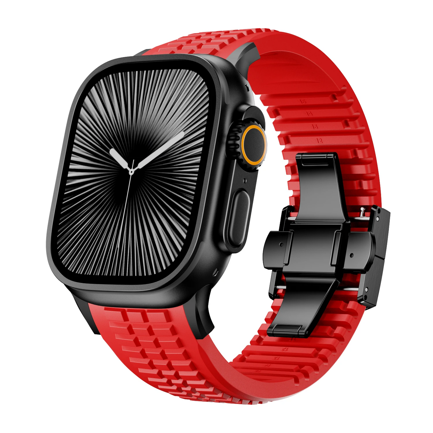 High-quality silicone smartwatch replacement band with titanium clasp.