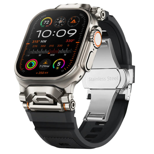 Unisex silicone smartwatch strap with durable mecha lugs for comfort & quick release.