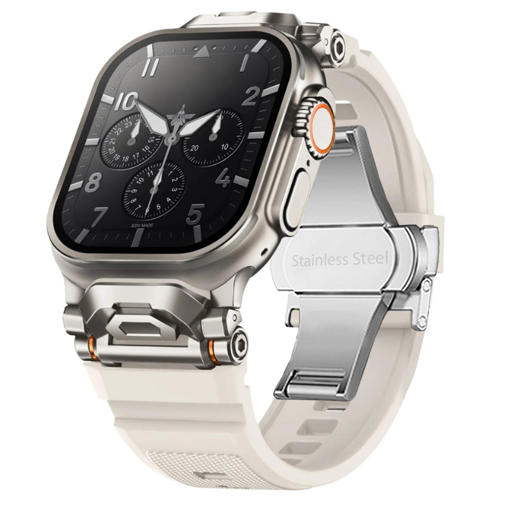Onyx buckle silicone smartwatch strap, unisex, with robust quick-release mecha lugs.