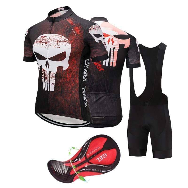 Unisex Skull Road MTB Cycling Jersey Set, breathable, padded shorts, for men & women