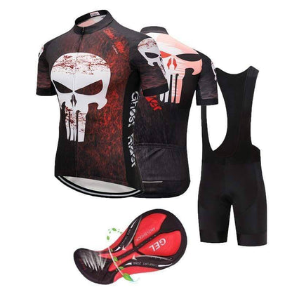 Unisex Skull Road MTB Cycling Jersey Set, breathable, padded shorts, for men & women