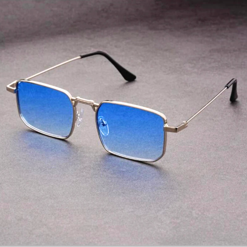 Unisex sleek rectangular sunglasses with a bold metal frame, offering modern style and fashion-forward appeal.