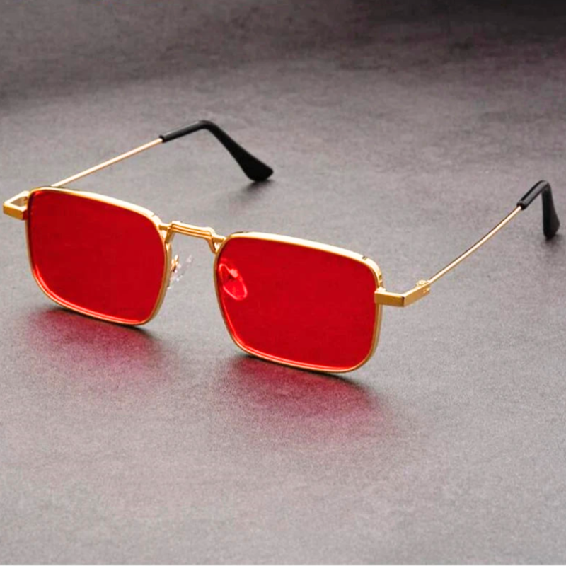 Bold rectangular shades featuring a stylish metal frame, perfect as a fashion accessory for any modern look.