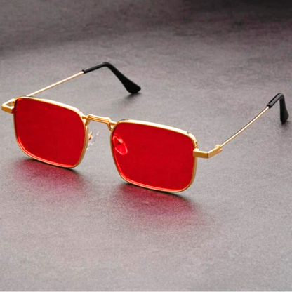 Bold rectangular shades featuring a stylish metal frame, perfect as a fashion accessory for any modern look.