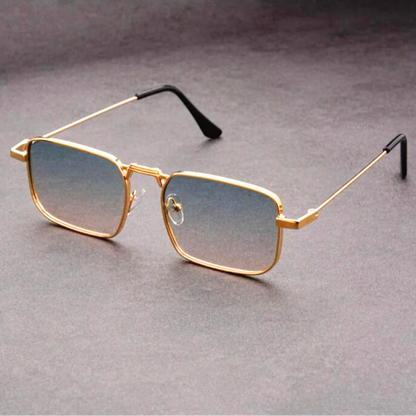 Modern eyewear: Stylish rectangular sunglasses with a bold metal frame, designed for a comfortable, fashionable fit.